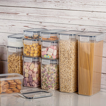 Juego de 7 Contenedores Herméticos para Almacenamiento de Alimentos Libres de BPA con Tapas - Tarros de Plástico PP para Harina, Azúcar y Cereales - Incluye Etiquetas, Ideal para Conservación de Alimentos