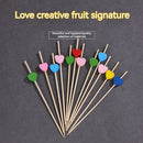 100pcs Palillos Artísticos de Bambú para Frutas, Decoraciones de Madera Desechables para Cócteles con Diseños de Amor y Flor de Ciruelo