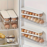 Contenedor de huevos automático de doble capa deslizable para 12-14 huevos, diseño con bisagra, conservador de huevos frescos, material plástico, sin contacto con alimentos, con organizador de huevos para refrigerador que ahorra espacio en la cocina