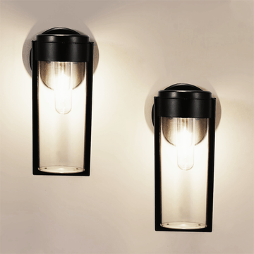 2 piezas de luces solares al aire libre LED con luz blanca/caliente, luces solares de pared, luces solares de pared impermeables para jardín, patio, patio, baranda (paquetes de 2 negros)