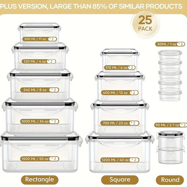 6/40/50 piezas de Contenedores para Almacenamiento de Comida con Tapas (20/25 Contenedores & 6/20/25 Tapa), Recipientes Herméticos Reutilizables para Preparación de Comidas, Contenedores de Cocina de Plástico con Etiquetas y Bolígrafo