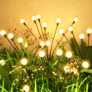 Luz de césped de luciérnaga solar de 6 cabezas - Decoración de jardín al aire libre con energía solar, luces brillantes amarillas, perfectas para regalos de Navidad, Halloween, Acción de Gracias y Pascua, decoraciones al aire libre con energía solar