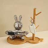 Bandeja de cerámica moderna con forma de conejo para almacenamiento - Soporte de madera, ideal como organizador de llaves y joyas, perfecto para decorar la entrada.