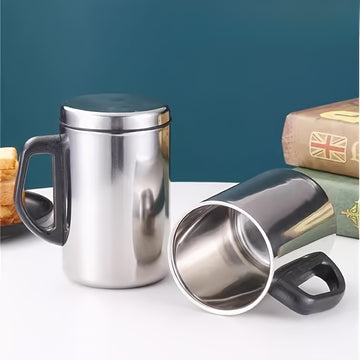 1pc Taza de Viaje Aislada de Acero Inoxidable de Doble Capa con Tapa - Sin Malla, Mantiene las Bebidas Calientes o Frías, Ideal para Camping en RV, Oficina y Regalos