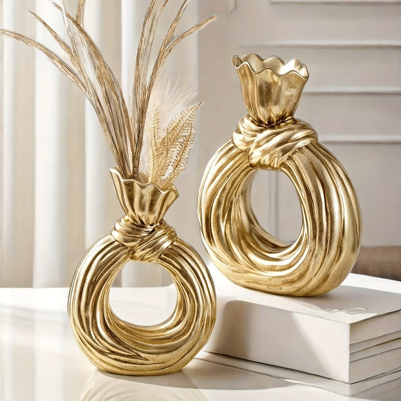 Una botella decorativa de resina, ideal para decoración de hogar contemporáneo, un jarrón minimalista nórdico bohemio para flores de pampa, con un diseño distintivo de lazo, apto para uso como jarrón o como regalo decorativo.