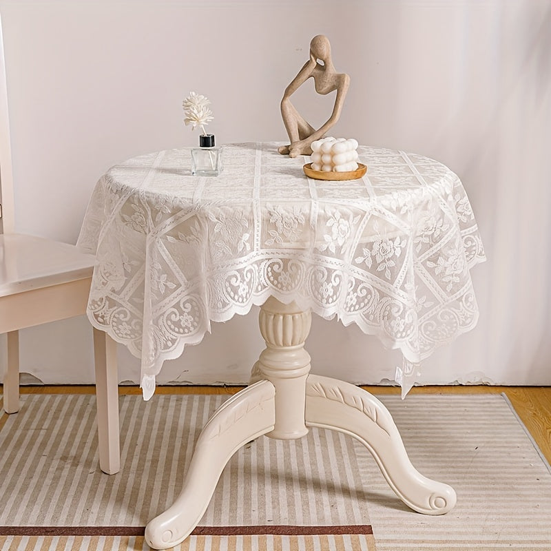 Mantel elegante de encaje floral - Poliéster, rectangular, lavable a máquina, para decoración de cocina y comedor