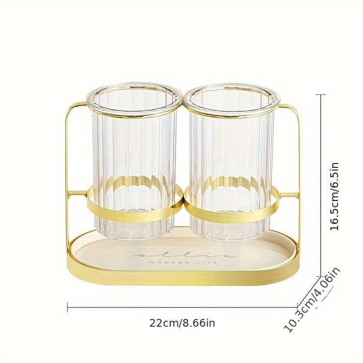 Organizador de Utensilios Moderno de Plástico con Compartimentos Dobles y Estante Secador - Soporte Multinivel para Cuchillos, Tenedores y Cucharas, Almacenamiento Resistente a la Humedad para Esenciales de Cocina