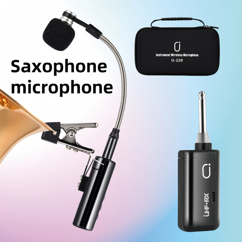 Artículo de Venta Caliente 2025: Micrófono sin varillas UHF para Saxofón, Microfono Clip-On para Instrumentos de Madera y Trompeta, Sistema Transmisor y Receptor Recargable con Distancia de Transmisión hasta 48.77 metros, Apto para Trompeta, Trompa Franc