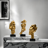 3 piezas de mascarillas de cara de hombre de resina - Diseño abstracto, decoración interior y exterior para el hogar, armario de vino, soporte de TV, decoración moderna del hogar