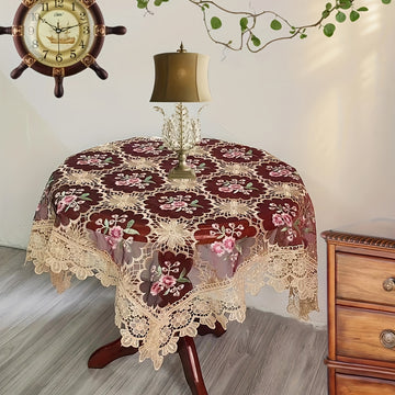 Mantel Elegante de Encaje Europeo - Diseño Floral, Poliéster, Forma Cuadrada para Mesas de Café y Soportes de TV - Perfecto para Decoración de Halloween y Navidad