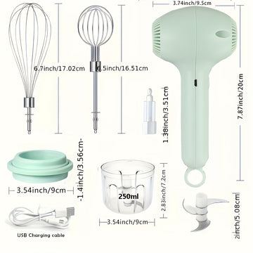1 Juego, Trituradora de Carne Eléctrica Multifuncional y Batidor de Huevos 2 en 1, Mezclador Portátil Recargable con Accesorios Múltiples para Repostería - Regalo Recomendado