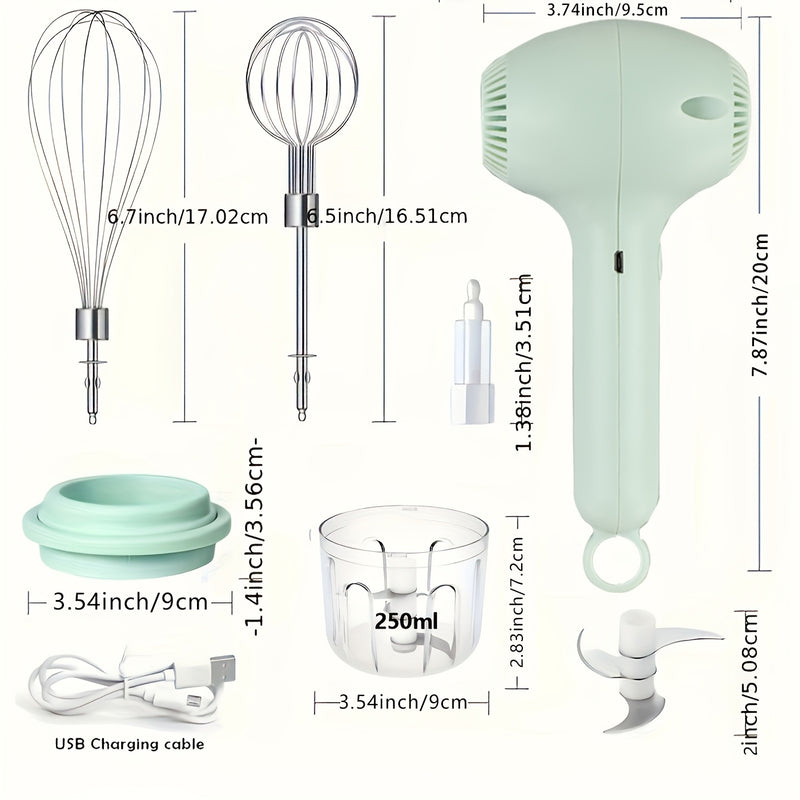 1 Juego, Trituradora de Carne Eléctrica Multifuncional y Batidor de Huevos 2 en 1, Mezclador Portátil Recargable con Accesorios Múltiples para Repostería - Regalo Recomendado