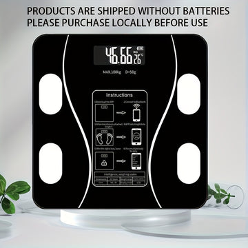 1pc Myvision Báscula Digital Inteligente para Baño, Negro, Inalámbrica, Pesaje de Precisión, Pantalla LCD, Plástico, Alimentada por Batería AAA, No Recargable, con Batería AAA, para Uso Doméstico y Comercial