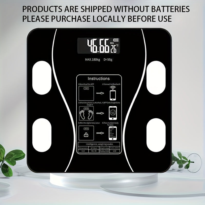1pc Myvision Báscula Digital Inteligente para Baño, Negro, Inalámbrica, Pesaje de Precisión, Pantalla LCD, Plástico, Alimentada por Batería AAA, No Recargable, con Batería AAA, para Uso Doméstico y Comercial