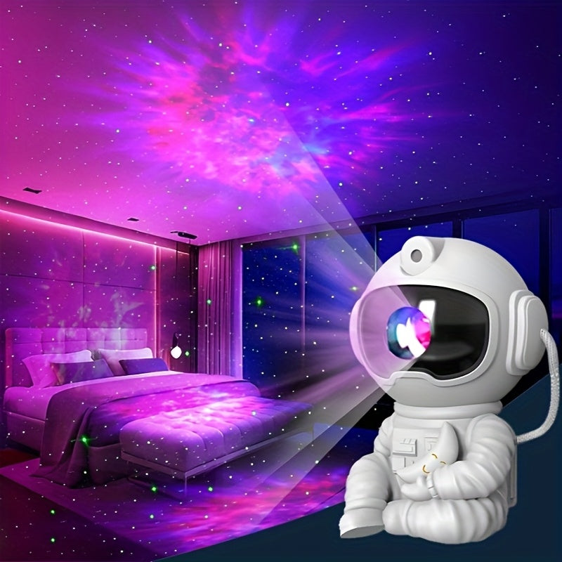Lámpara nocturna ajustable de astronauta con proyector de luna y estrellas – Iluminación ambiental con temática espacial, control remoto, alimentación por USB, ideal para habitaciones y juegos imaginativos, decoración lunar, iluminación con control remot