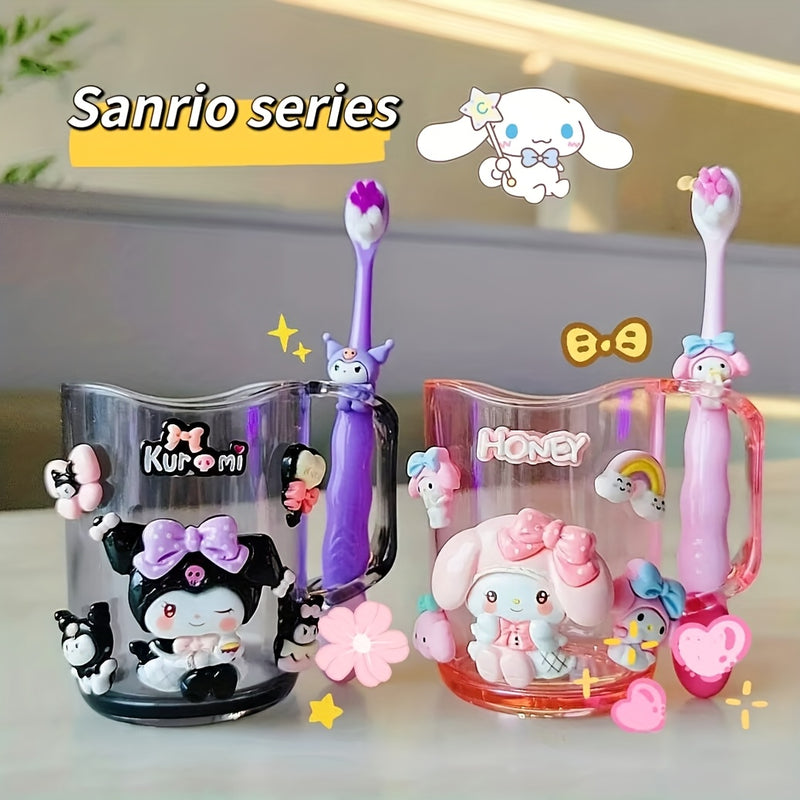 1 pieza/2 piezas de juego de baño Sanrio, taza para enjuague bucal y cepillo dental de Kulomi y Melody, material PP duradero, unisex, ideal para hogar y residencias estudiantiles