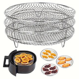 2 piezas de accesorios de freidora de aire de acero inoxidable, parrilla, papas fritas, muslos de pollo fritos - Apilables, adecuados para horno y freidora de aire, aptos para lavavajillas, elección perfecta para hornear saludablemente durante las vacaci