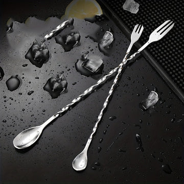 1pc Cuchara de Acero Inoxidable de Doble Cabeza y Mango Largo para Mezclar, Palo para Cócteles