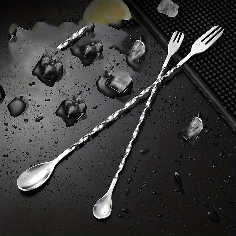 1pc Cuchara de Acero Inoxidable de Doble Cabeza y Mango Largo para Mezclar, Palo para Cócteles