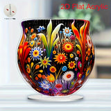 Jarrón Acrílico Plano Estilo Bohemio 2D - Decoración de Escritorio con Flores Vibrantes para Hogar y Oficina, Regalo de Navidad, Sin Necesidad de Electricidad, Decoración Bohemia, Adorno de Escritorio, Artesanía Artística, Diseño Colorido