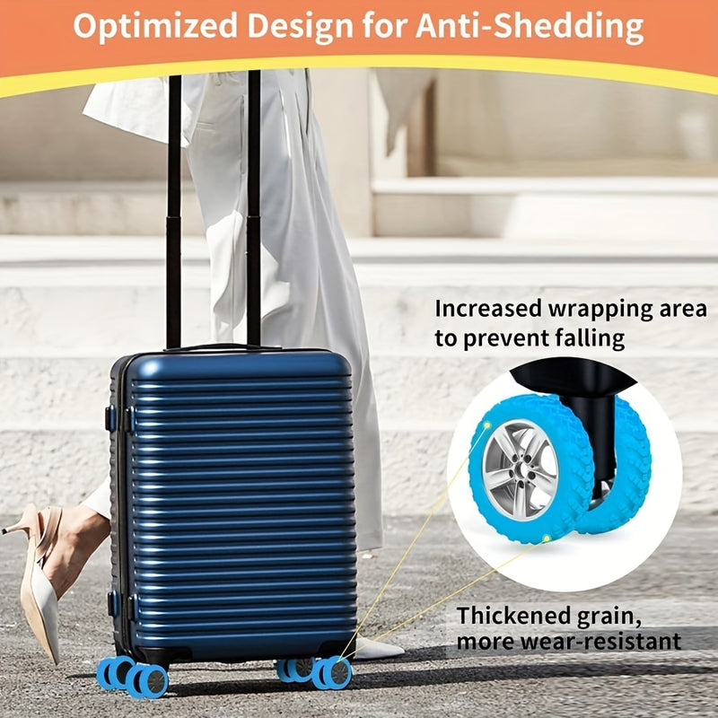 Protector de ruedas de equipaje de 8 piezas, cubiertas anti-desgaste y reducción de ruido para maletas, compatibles con conjuntos de ruedas giratorias de 8 piezas, carcasa híbrida duradera, marco de aluminio, cerradura de combinación - No requiere lavado