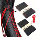 Funda para volante de imitación cuero premium con malla transpirable, costura a mano, ajuste perfecto y duradero, accesorio para interior de auto, negro con costuras rojas para mejor agarre, cubierta para volante, accesorio para vehículo, diseño elegante