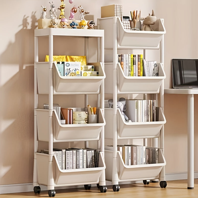 Estantería de Almacenamiento de Una Pieza para Cocina y Hogar, Organizador de Juguetes con Estante Móvil Multinivel para Bocadillos y Libros, Carro Utilitario