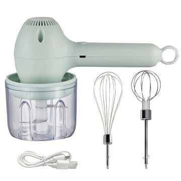 1 Juego, Trituradora de Carne Eléctrica Multifuncional y Batidor de Huevos 2 en 1, Mezclador Portátil Recargable con Accesorios Múltiples para Repostería - Regalo Recomendado