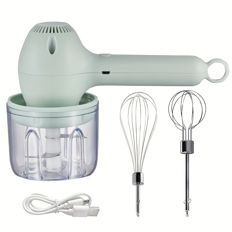 1 Juego, Trituradora de Carne Eléctrica Multifuncional y Batidor de Huevos 2 en 1, Mezclador Portátil Recargable con Accesorios Múltiples para Repostería - Regalo Recomendado
