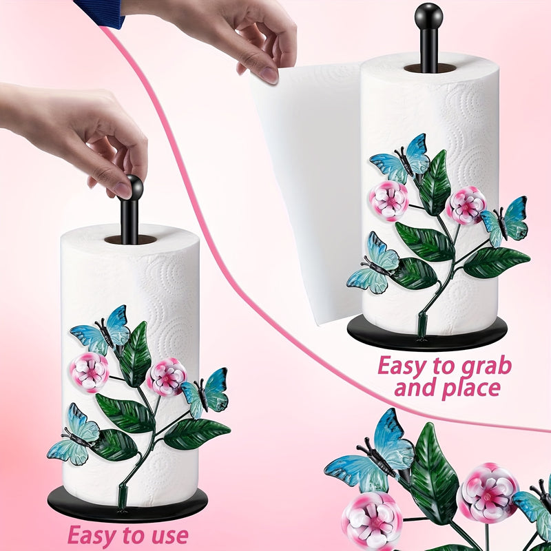 Porta Pañuelos de Metal con Diseño Floral y Mariposas - Dispensador Decorativo para Cocina, Baño o Sala con Base Resistente