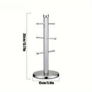 1pc Soporte de árbol de taza de acero inoxidable, acabado pulido, soporte de 6 tazas, con base antideslizante, para almacenamiento de tazas de café y té, mesa plana, encimera de cocina y mesa de gabinete