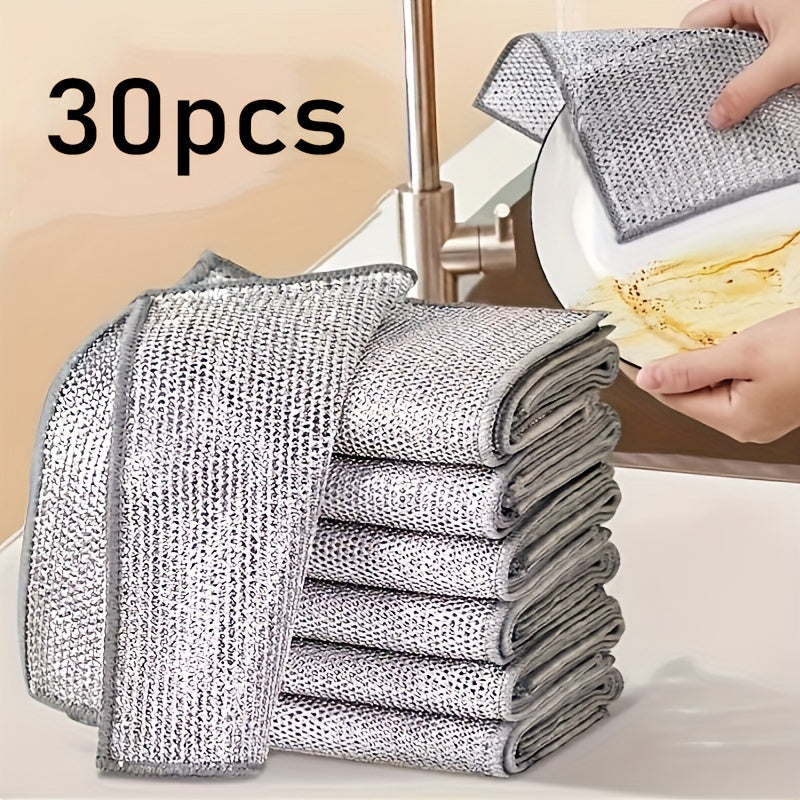 30/16/12/8 paños milagrosos para limpieza - Antiadherentes para grasa, esponjas de malla de secado rápido para ollas y estufas, limpiador multiusos para cocina, material PET gris, solo lavado a mano