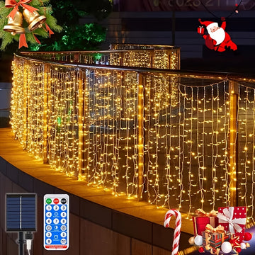 Luces de cascada con energía solar AMill - 59.98 metros x 7.19 metros, 216 luces LED, 8 modos con control remoto, perfectas para jardín, balcón, decoración de cumpleaños y bodas