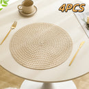 2/4/6 piezas Juego de manteles individuales de lino, tapetes de mesa tejidos redondos, 100% lino resistente al calor, decoración de comedor lavable, patrón a cuadros para uso doméstico y de cocina