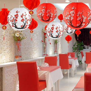 Kit de Decoraciones para Fiestas Japonesas y Chinas de 16 Piezas - 6 Linternas Japonesas y 10 Linternas Chinas Rojas para Año Nuevo, Festival de Primavera, Boda, Fiesta, Ocasión de Boda, Ocasión de Despedida de Soltera, Ocasión Universal