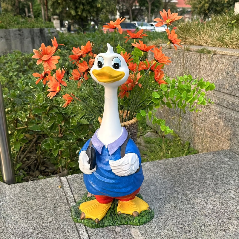 Maceta de Flores de Resina con Diseño de Pato de Dibujos Animados, Maceta Impermeable para Exteriores e Interiores, Decoración de Jardín y Balcón, Maceta Linda Adecuada para Suculentas con Agujeros de Drenaje, Regalo para Amantes de las Plantas