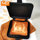 MOREDOR 1 pieza Sartén de Doble Cara con Relieve de Alce Antiadherente y Mango de Madera Extraíble, Fabricante de Sándwiches de Aluminio para Desayuno, Sándwiches, Cocina Casera - Fácil Limpieza y Distribución Uniforme del Calor