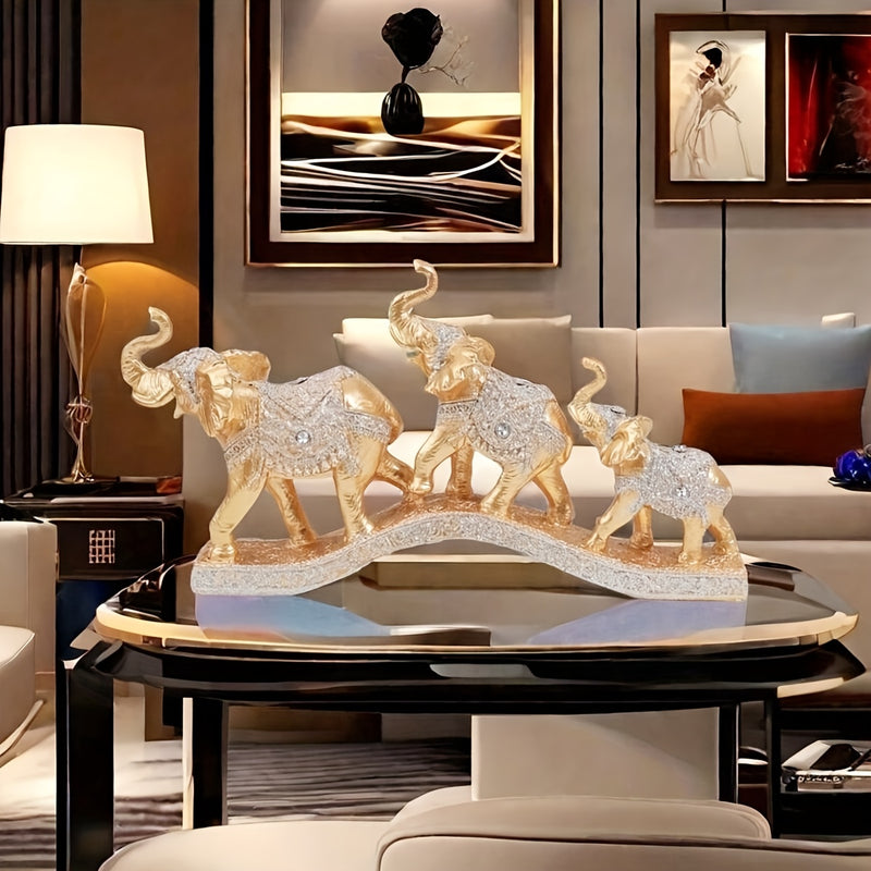 1 Pieza de Adorno Decorativo de Elefante Dorado Feng Shui en Resina, Estatuilla Coleccionable para Hogar y Escritorio
