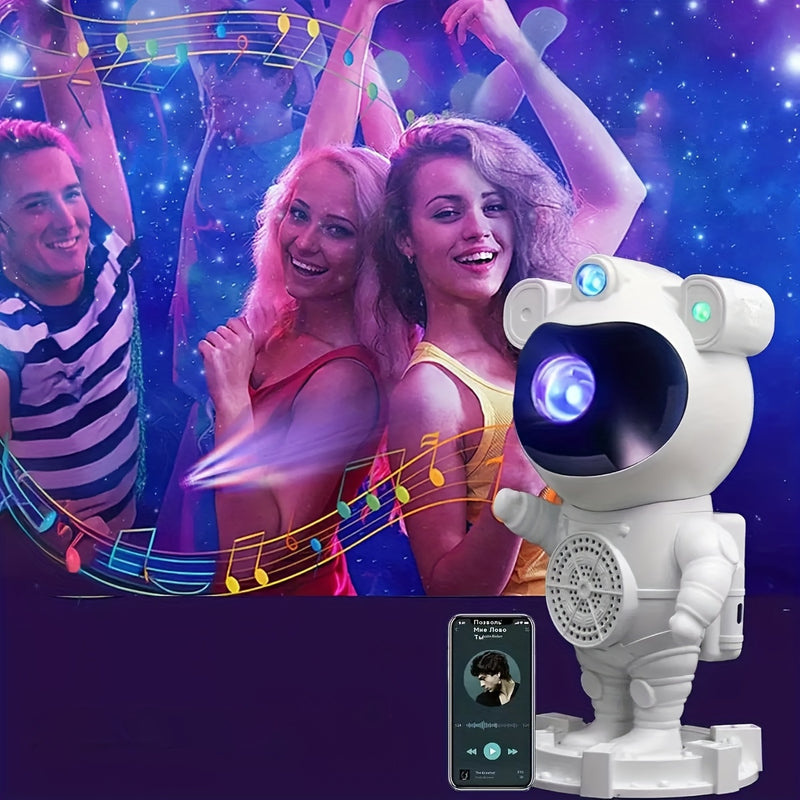 1pieza Proyector de luz de astronauta, alimentado por USB, proyector de escritorio de plástico independiente, iluminación LED de nebulosa, proyector de luz de astronauta estrellado, luz de noche de galaxia luna nebulosa, con control remoto y altavoz de m