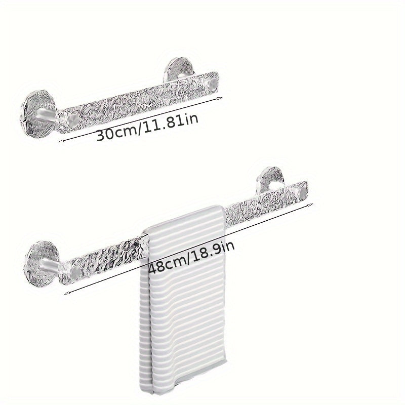 Barra de Toallas para Baño con Alta Adhesión - Montaje en Pared, Transparente con Diseño de Ondas Acuáticas, Ideal para Organización del Hogar