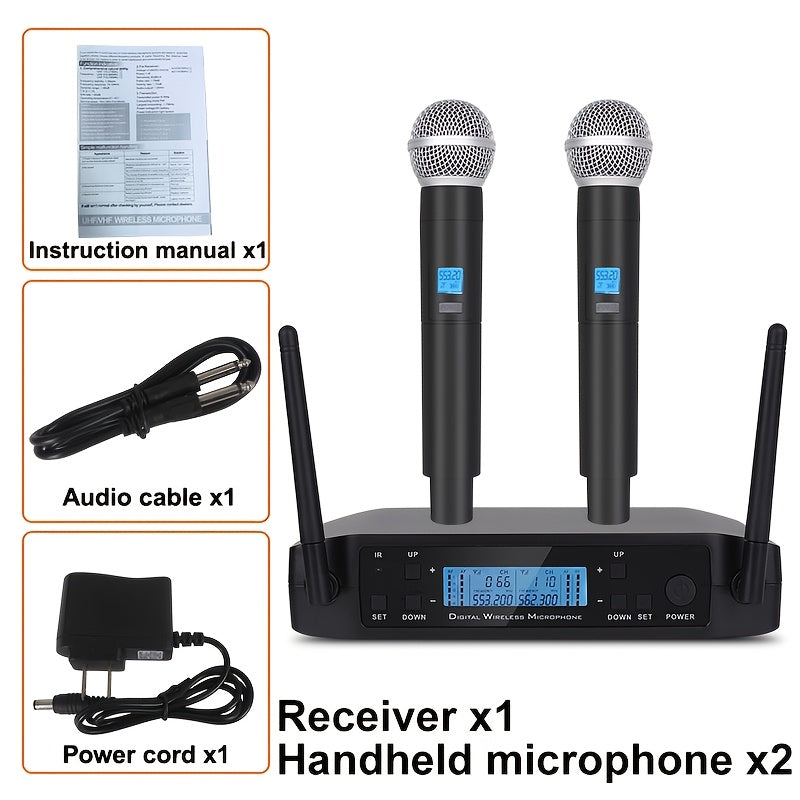 Sistema de micrófono inalámbrico profesional de doble canal NUOXIANGE, incluye 2 micrófonos de mano, batería de larga duración, ideal para presentaciones en escenarios, conferencias, karaoke en casa y bodas
