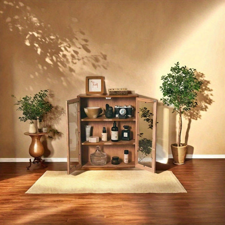 Armario de Almacenamiento Retro de Madera con 22 Escenas y Tapa Abatible – Organizador Multifuncional para Cosméticos, Accesorios y Suministros de Oficina, Ideal para Dormitorio, Baño y Espacio de Trabajo, Incluye Película Protectora Transparente