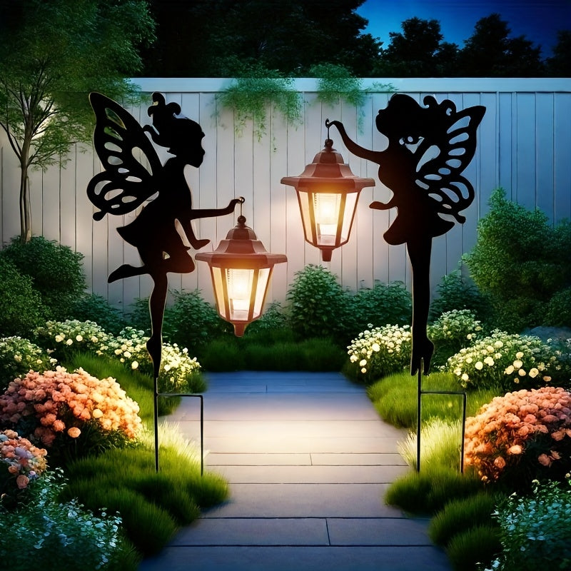 2 Piezas de Luces Solares QUTERHERO para Jardín - Decoración Impermeable con Siluetas Encantadoras, Carga Solar Automática y Luz Cálida, Construcción Duradera en Hierro para Patio, Césped o Exterior, Diseño Resistente al Clima, Adornos para Jardín y Terr