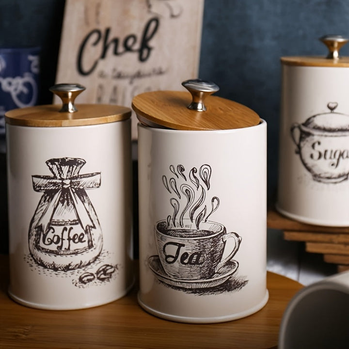 Juego de 3 recipientes de almacenamiento con tapa de bambú