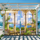 2 Piezas de Ganchos para Cortinas Exteriores, Estampado 2D con Vista a la Ventana para Decoración del Hogar y Privacidad, Ideal para Patio, Porche, Gazebó, Loft o Jardín en Primavera y Verano