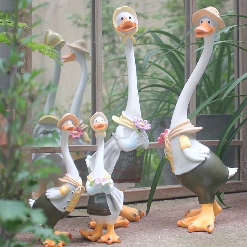 Escultura de pato de resina artesanal - Patos de dibujos animados en blanco y amarillo, decoración de hogar linda para interiores y exteriores, jardín, patio o oficina, perfecta para Navidad, Pascua, San Valentín y más, decoración de patos