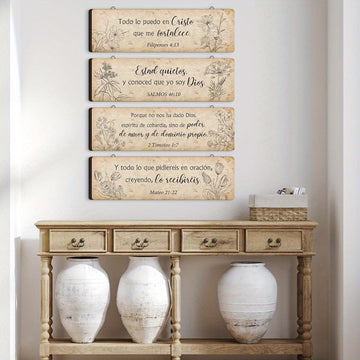4 piezas de decoración de pared con versos bíblicos en español, signo de madera cristiano con versos bíblicos, decoración de pared religiosa, arte de pared con versos bíblicos para hogar, oficina, granja, cocina.