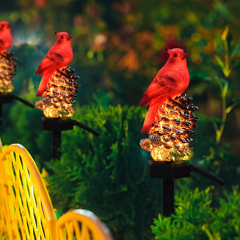 Farol Solar de Pájaro Rojo sobre Piña - Decoración Exterior Duradera en Resina con Encendido/Apagado Automático, Diseño Resistente al Clima para Jardín, Patio y Césped, Accesorio de Jardín Inspirado en la Naturaleza