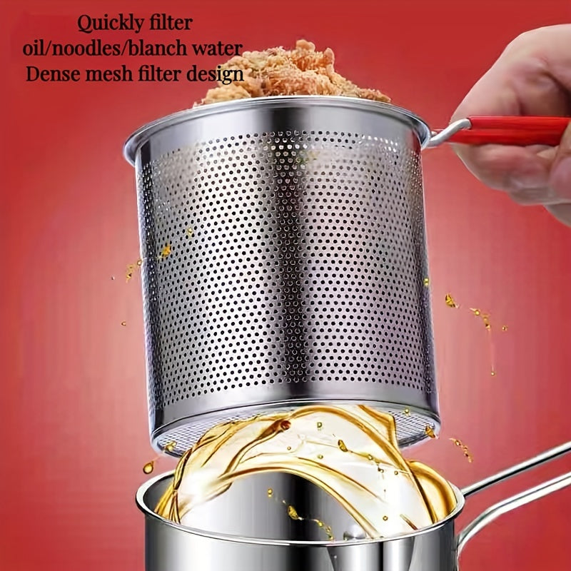 Freidora de acero inoxidable con cesta y clip - Mini freidora de 1,2 l sin carga y de bajo consumo para cocinas de inducción y gas, perfecta para freír patatas fritas, pollo, nuggets - Utensilios de cocina con mango