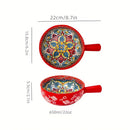 Ensaladera bohemia de cerámica con asa, 22.1 cm, apta para microondas y horno, ideal para hornear y servir en casa